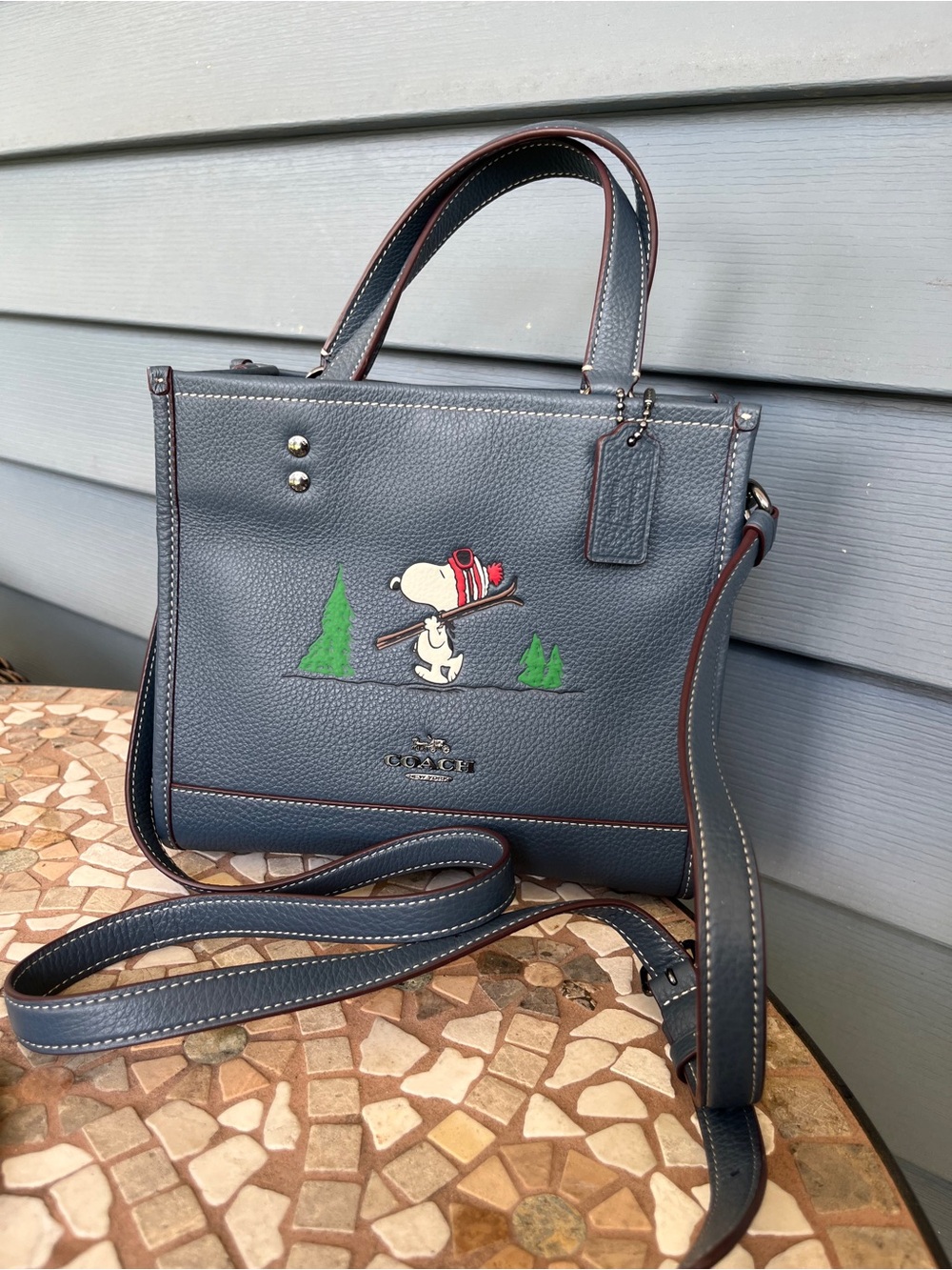 Coach Navy Leather Snoopy Applique Crossbody bag